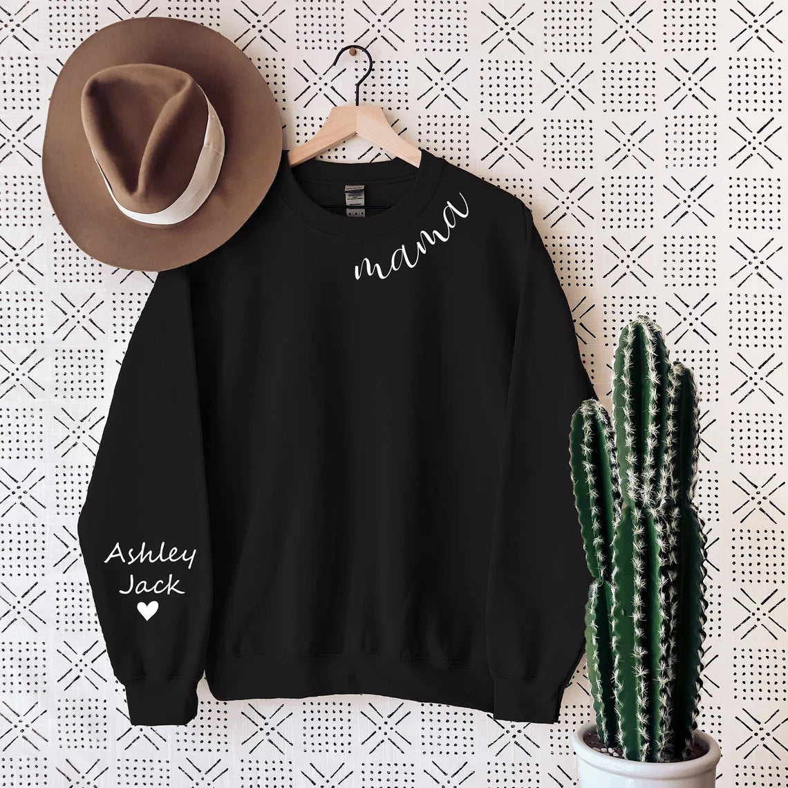 Custom Mama Sweatshirt with Children Name on Sleeve