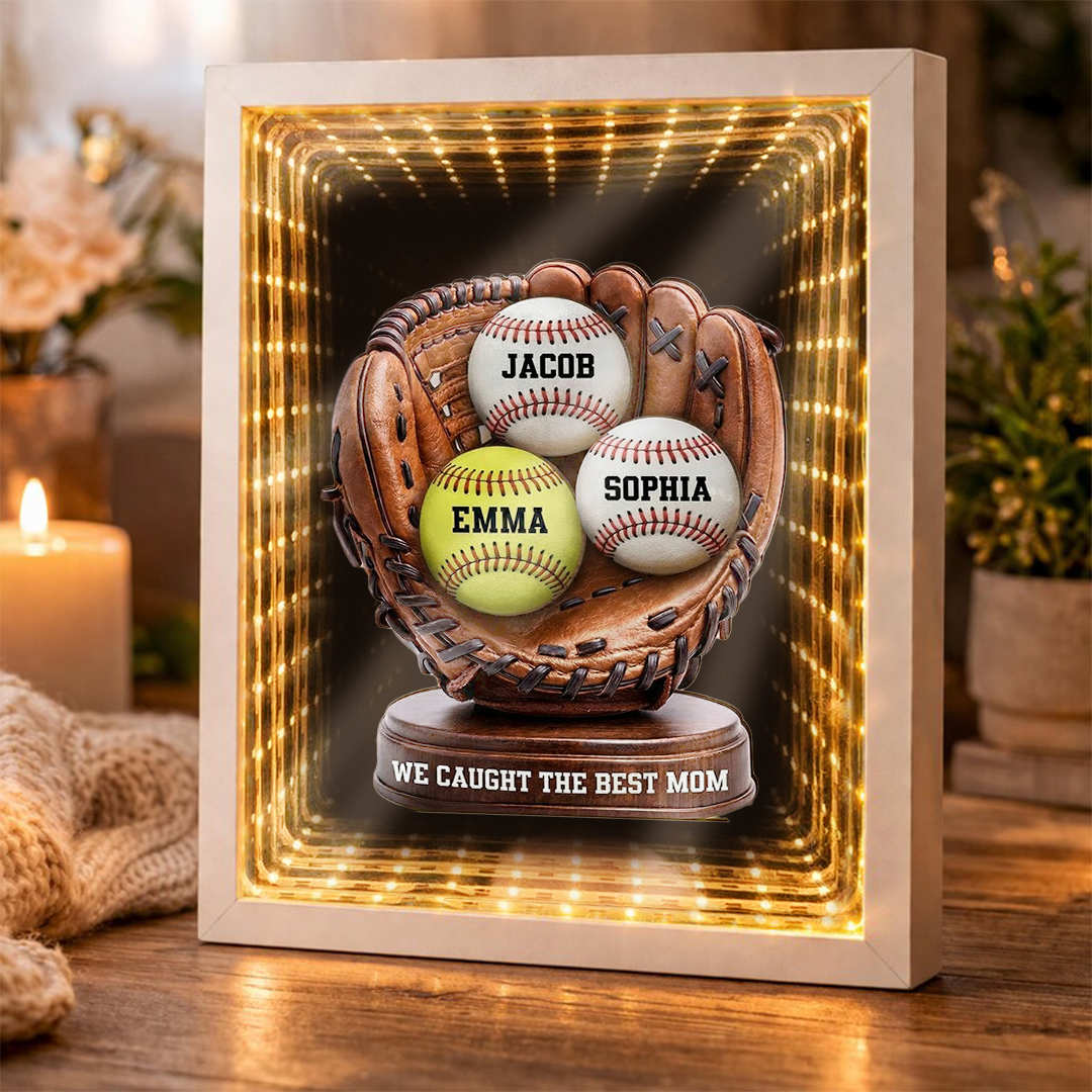 Baseball Glove Design "We Caught the Best Mom" — Personalized Mother's Day Custom Mirror Lightbox Gift