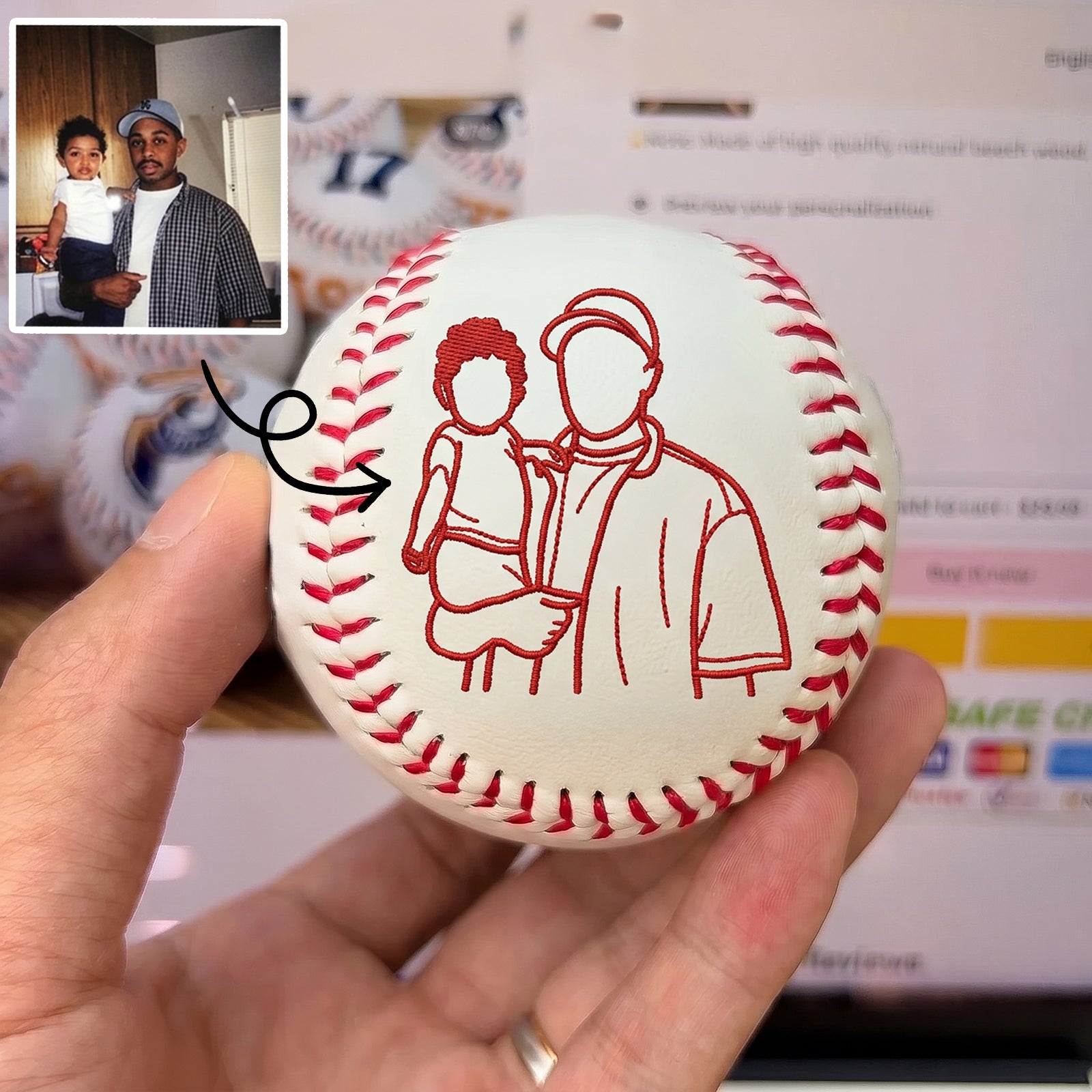 Personalized Embroidered Baseball – One-of-a-Kind Father’s Day Gift with Custom Photo Silhouette