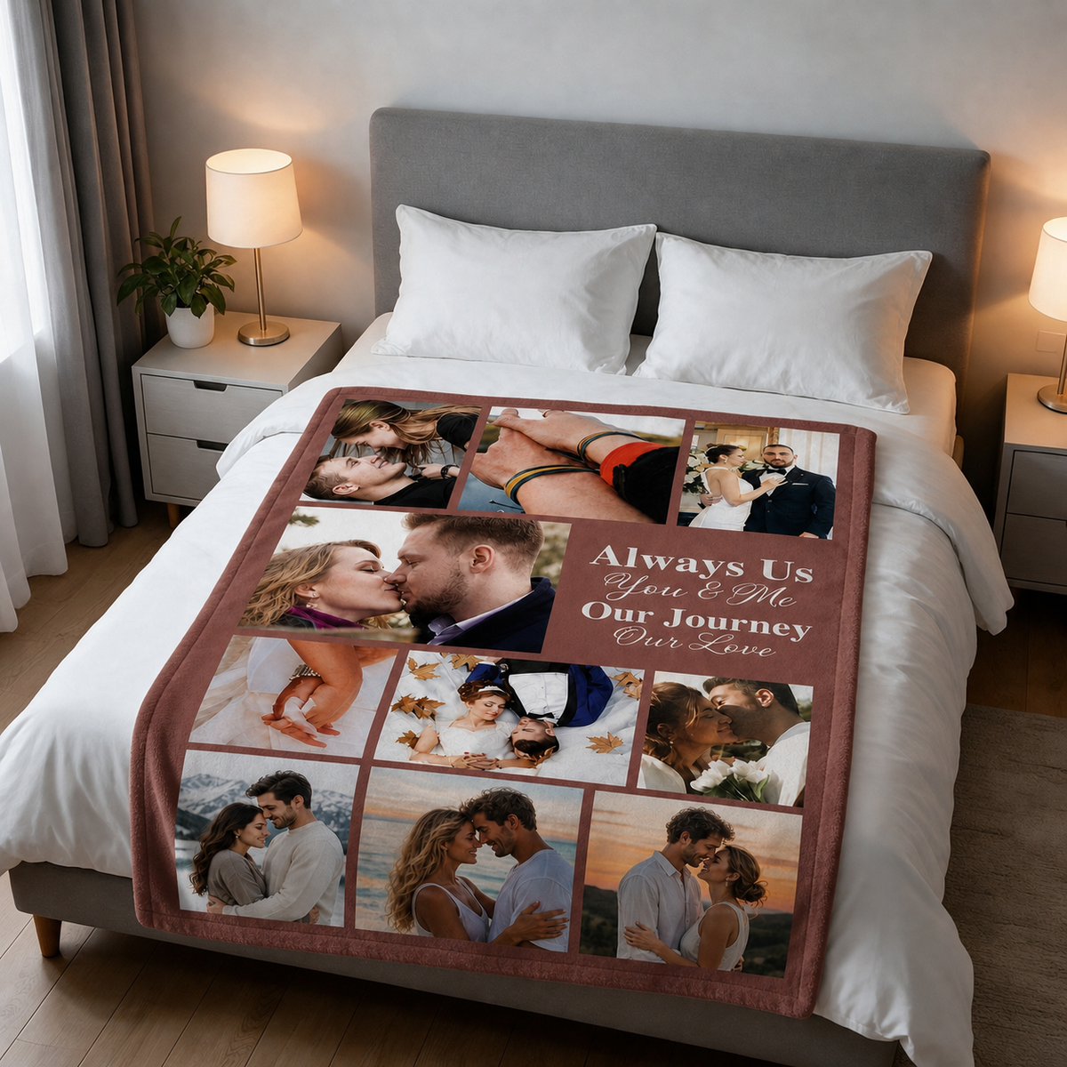 Custom 10-Picture Couple Photo Blanket, Personalized Collage Throw Blanket with Custom Text for Him Her