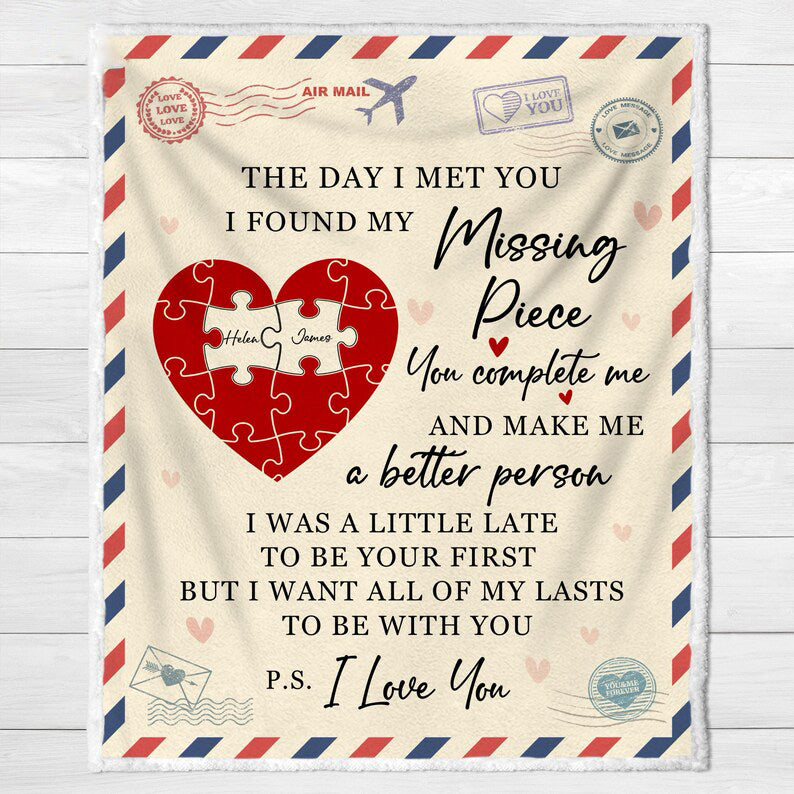 Personalized My Missing Piece I Love You Couple Throw Blanket