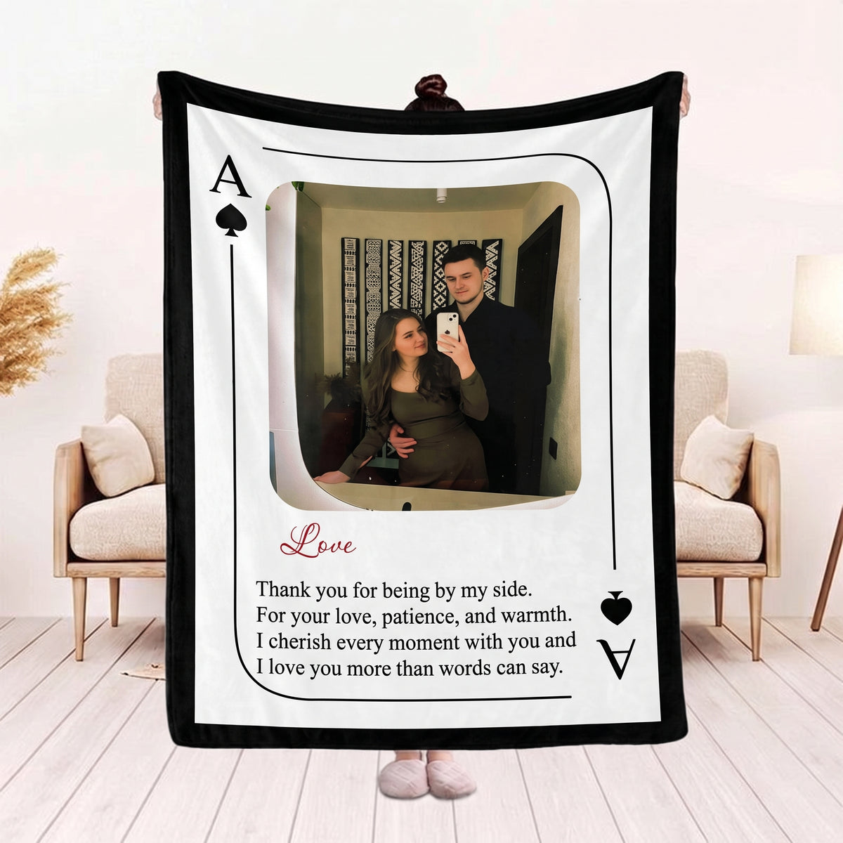 Custom Playing Card Blanket — Personalized Photo & Text Blanket, Poker Card Style Couple Gift