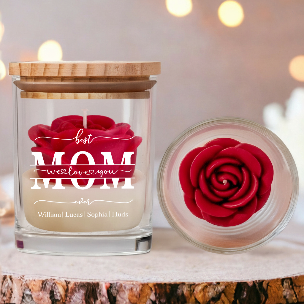 Personalized Soy Wax Candle – Custom Family Name Floral Gift for Mom, Mother’s Day Special