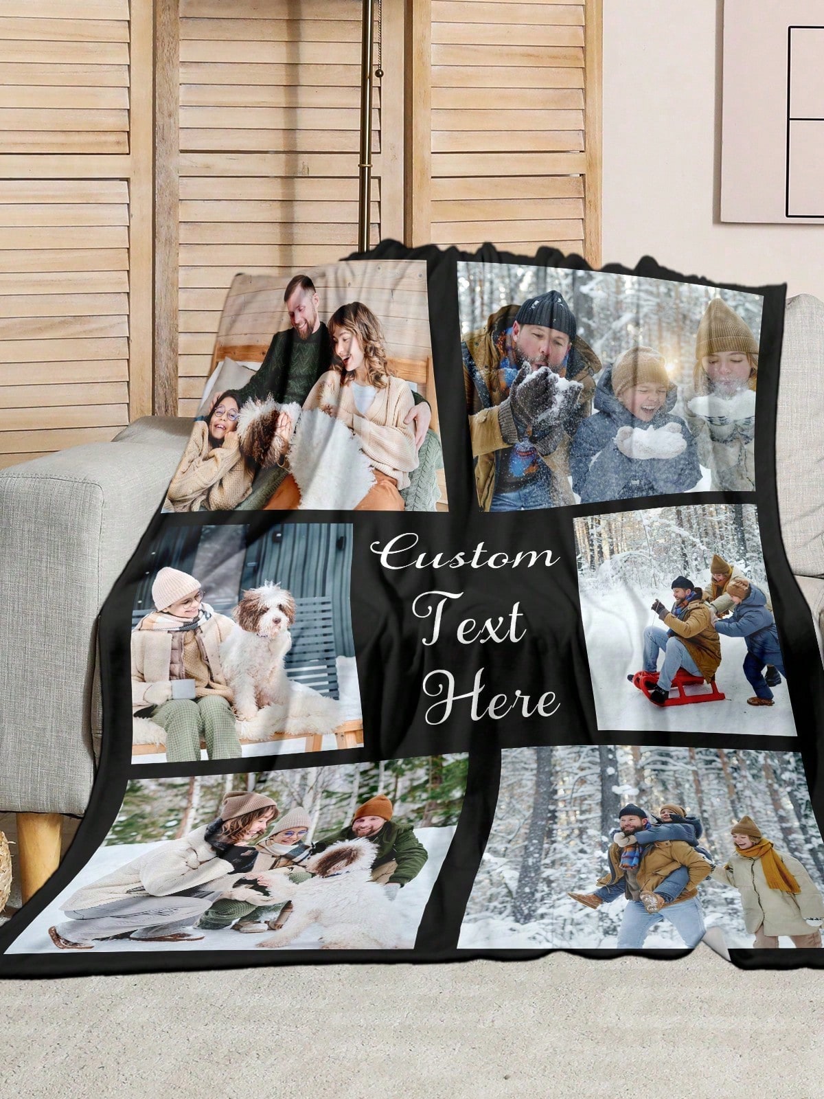Custom Photo And Text Couple Collage Flannel Throw Blanket-Birthday Anniversary Wedding Holiday Gift