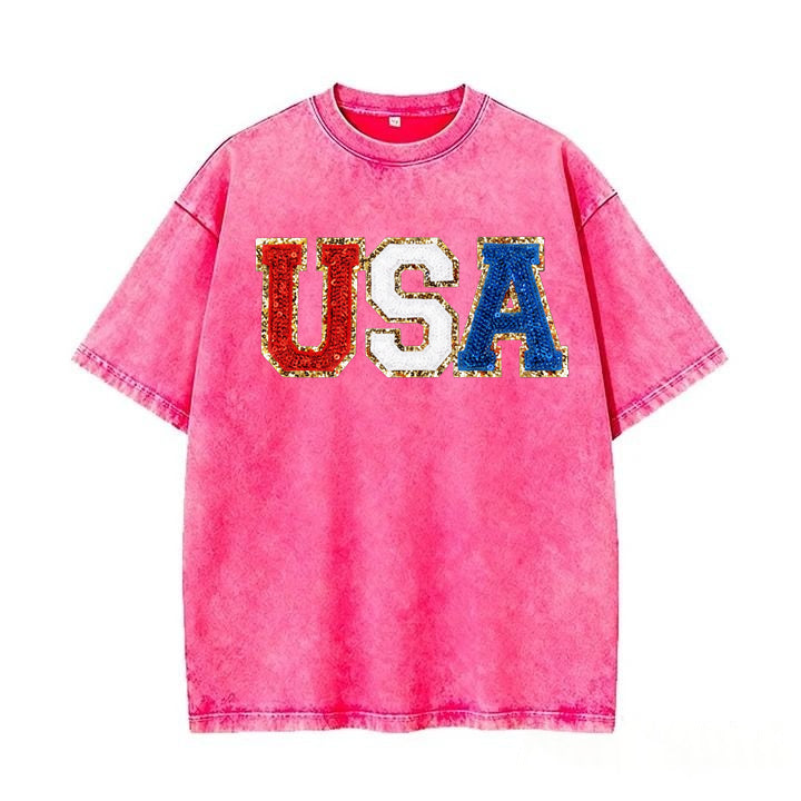 Custom 4th of July Washed Tee Personalized Text Patriotic T Shirt