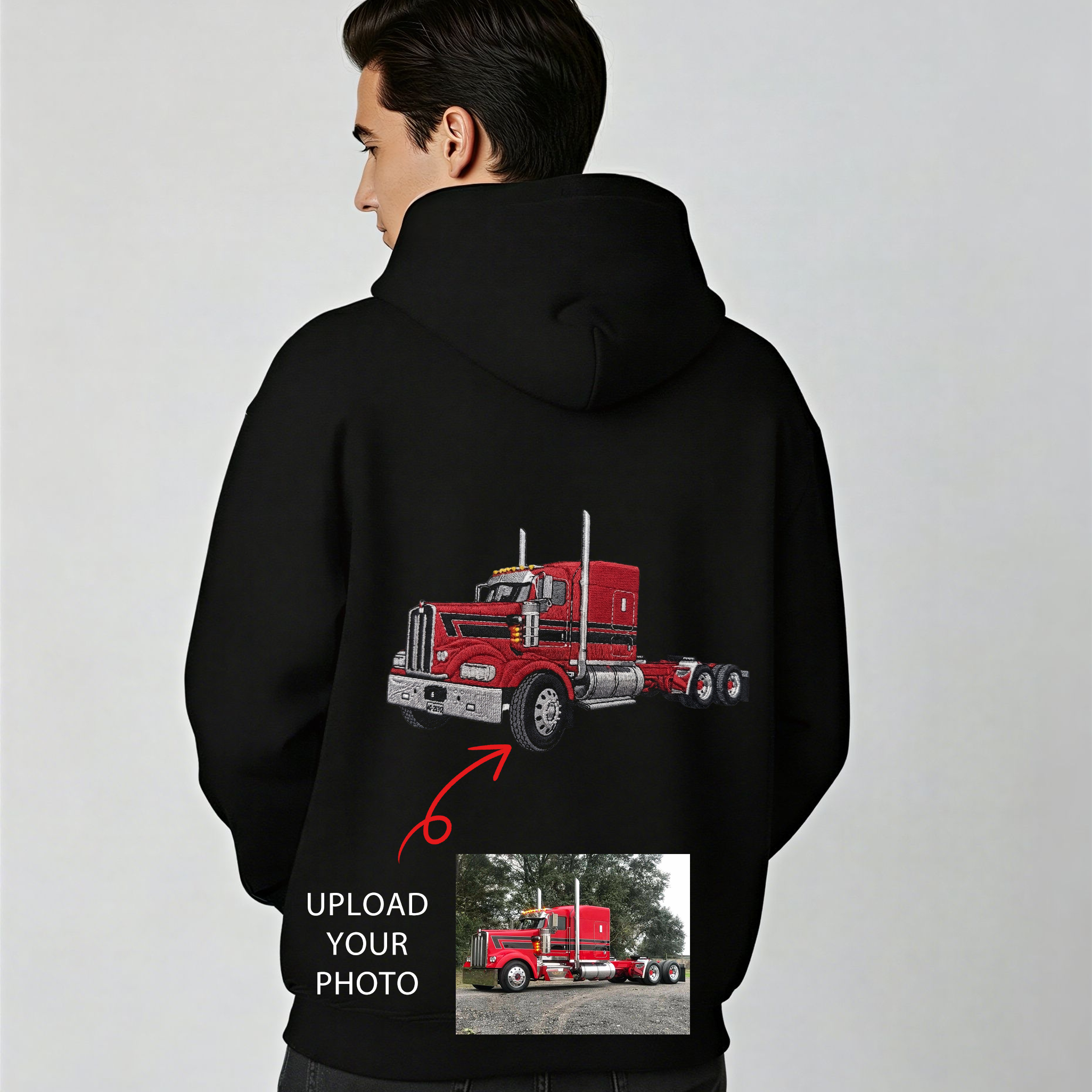Custom Embroidered Big Rig Car Hoodie (Back Design)—The Perfect Gift For Car Enthusiasts, Boyfriends, Or Dads