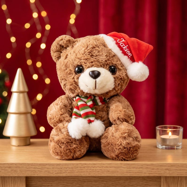 Personalized Christmas Teddy Bear Plush – Custom Name Gift for Couples & Loved Ones