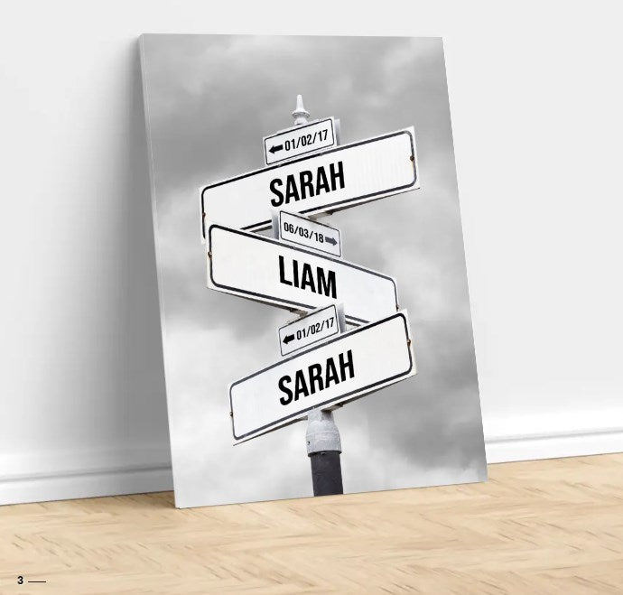 Personalized Canvas "Retro Street Sign with date of birth of children"