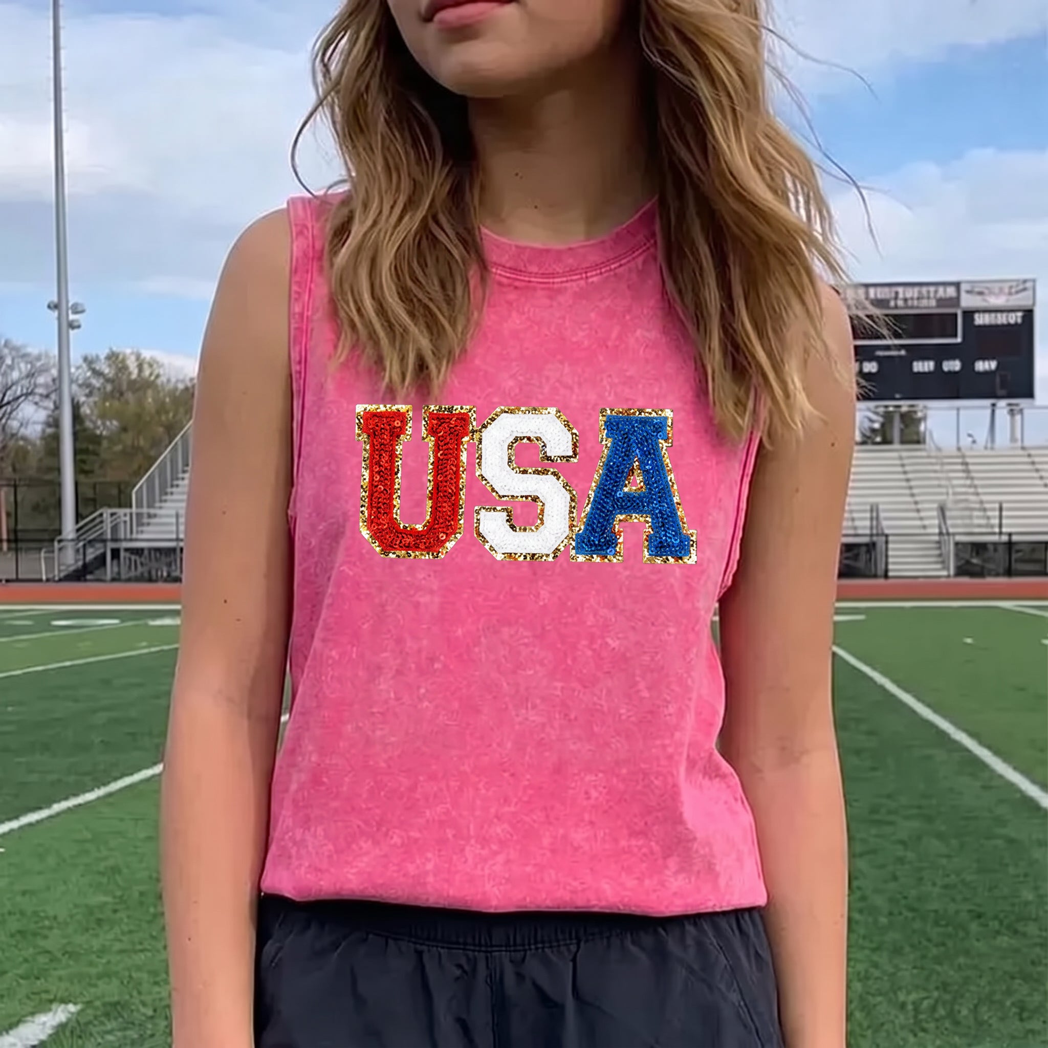 Washed USA Patriotic Tank with Custom Back Text Personalized 4th of July Top