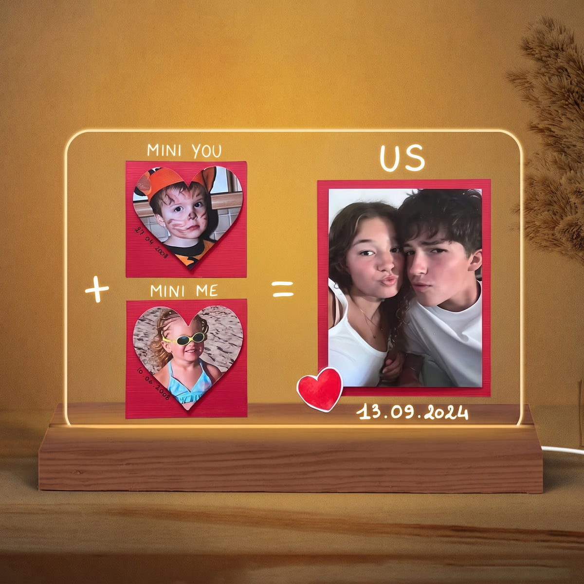 Personalized Mini You Mini Me Us Acrylic LED Night Light — Couple Childhood Photos & Current Portrait Gift