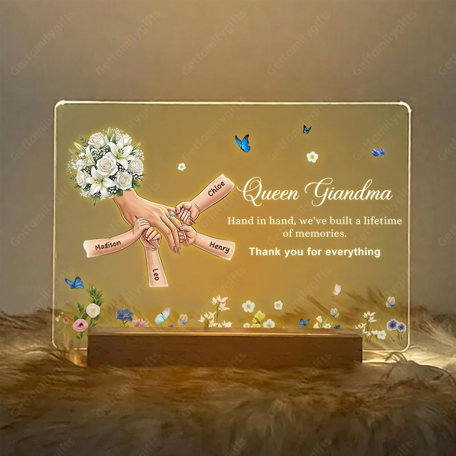 Personalized Mommy Holding Hands with Ring & Manicure Led Light Frame-Mother's Day Gift