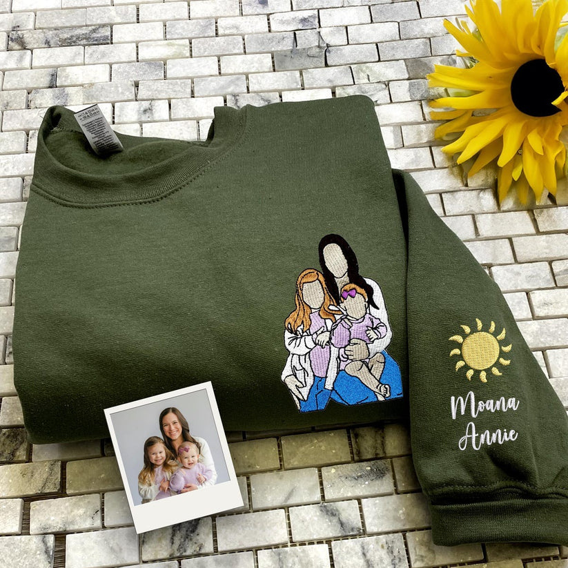 Custom Mama,Mom Portrait Embroidered T-shirt Sweatshirt