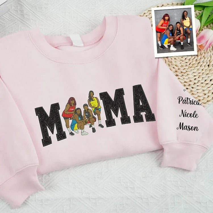 A Glittering Gift for Grandma, Personalized Portrait Sweatshirt with Embroidered Family Photo & Sparkle