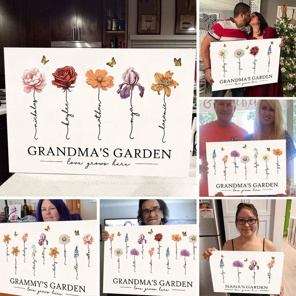 Personalized Grandma‘s Garden Love Grows Here Beautiful Birth Month Flower CANVAS (Customized free)