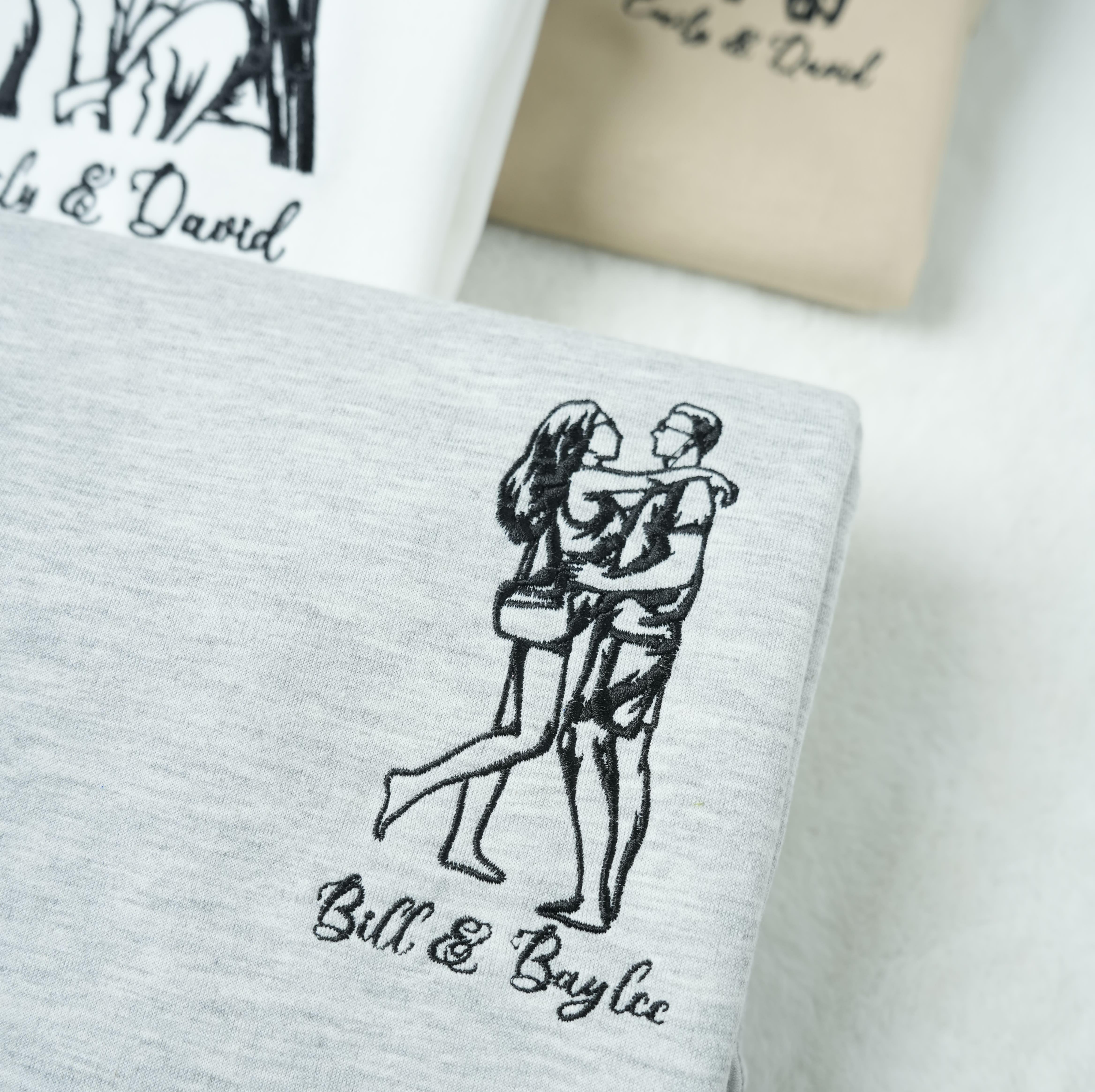 Personalized Couple Sketch Embroidered Sweatshirt – Custom Photo Line Art