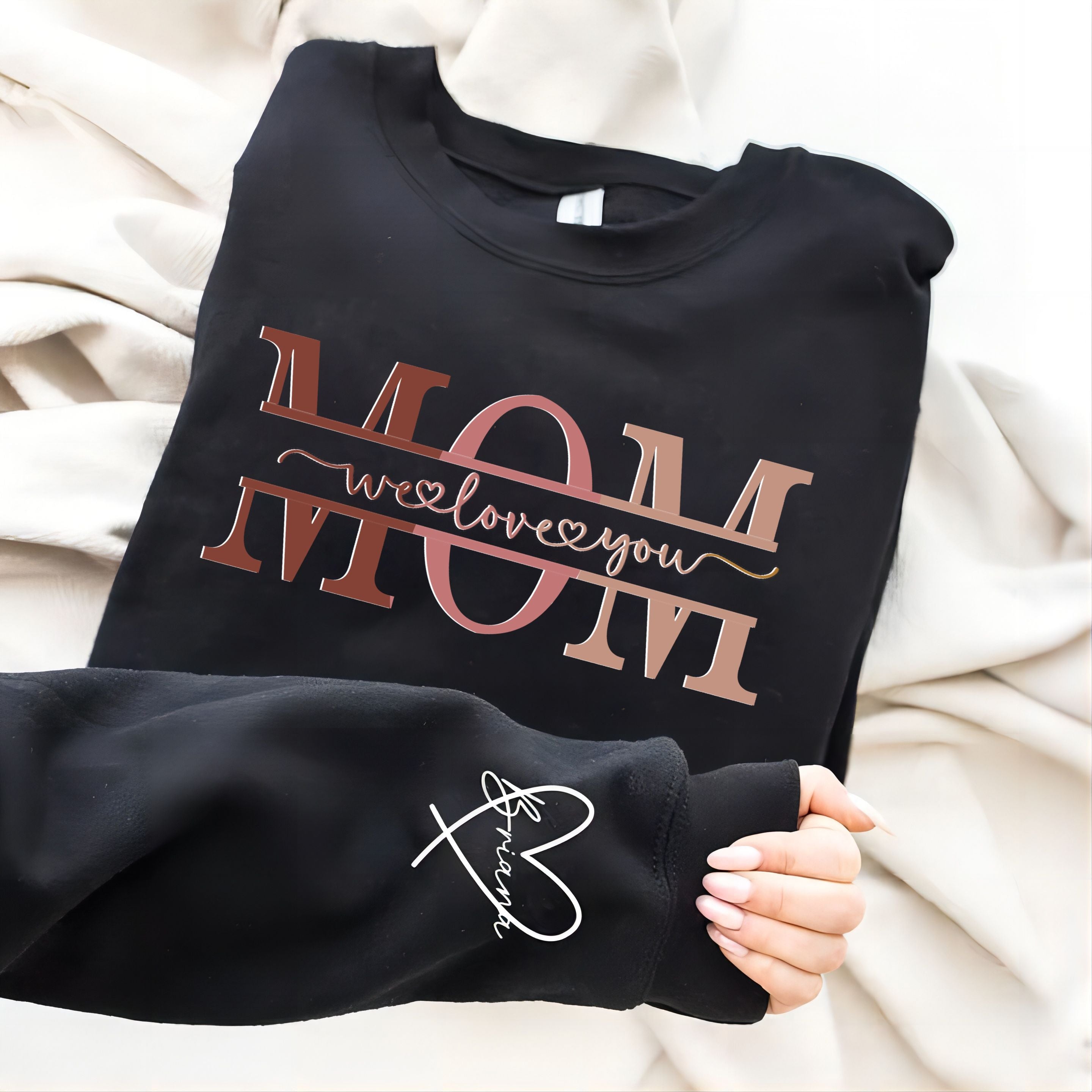 Personalized Wear Heart On Sleeve Mama we love you Sweatshirt with Kid Names on Sleeves-Mother's Day Sale