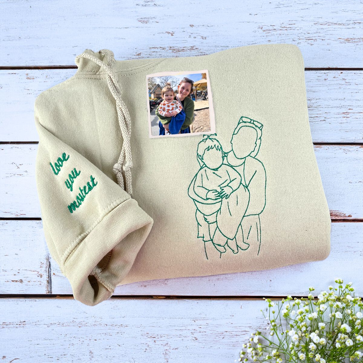 Custom Mama,Mom Portrait Embroidered T-shirt Sweatshirt