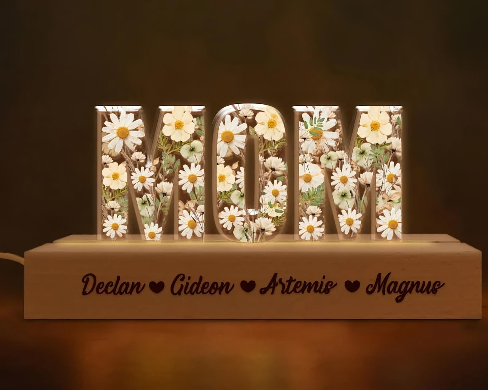 Custom Mothers Day Birth Flower Night Light, 3D Led Light Mom Floral, New Mom Gift