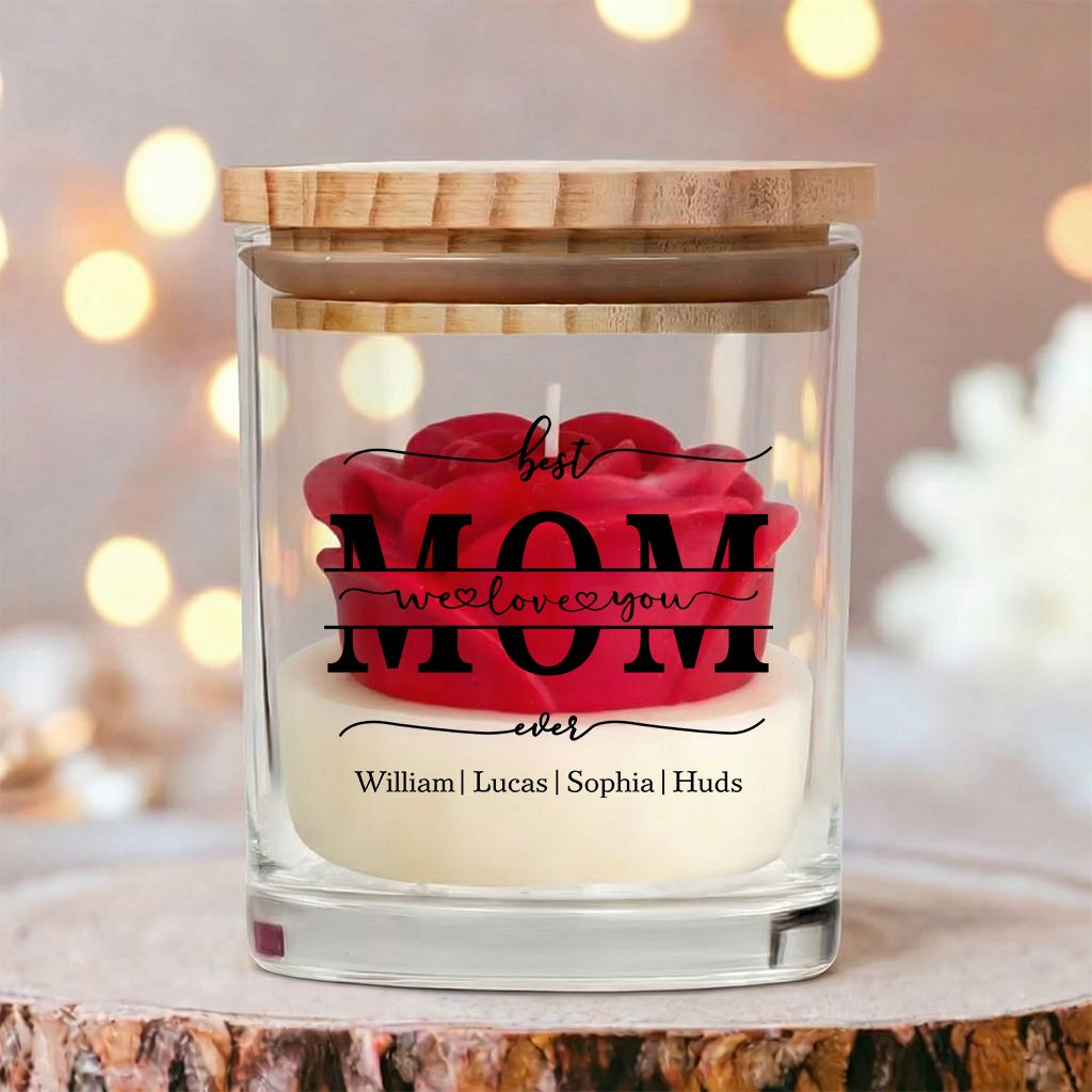 Personalized Soy Wax Candle – Custom Family Name Floral Gift for Mom, Mother’s Day Special
