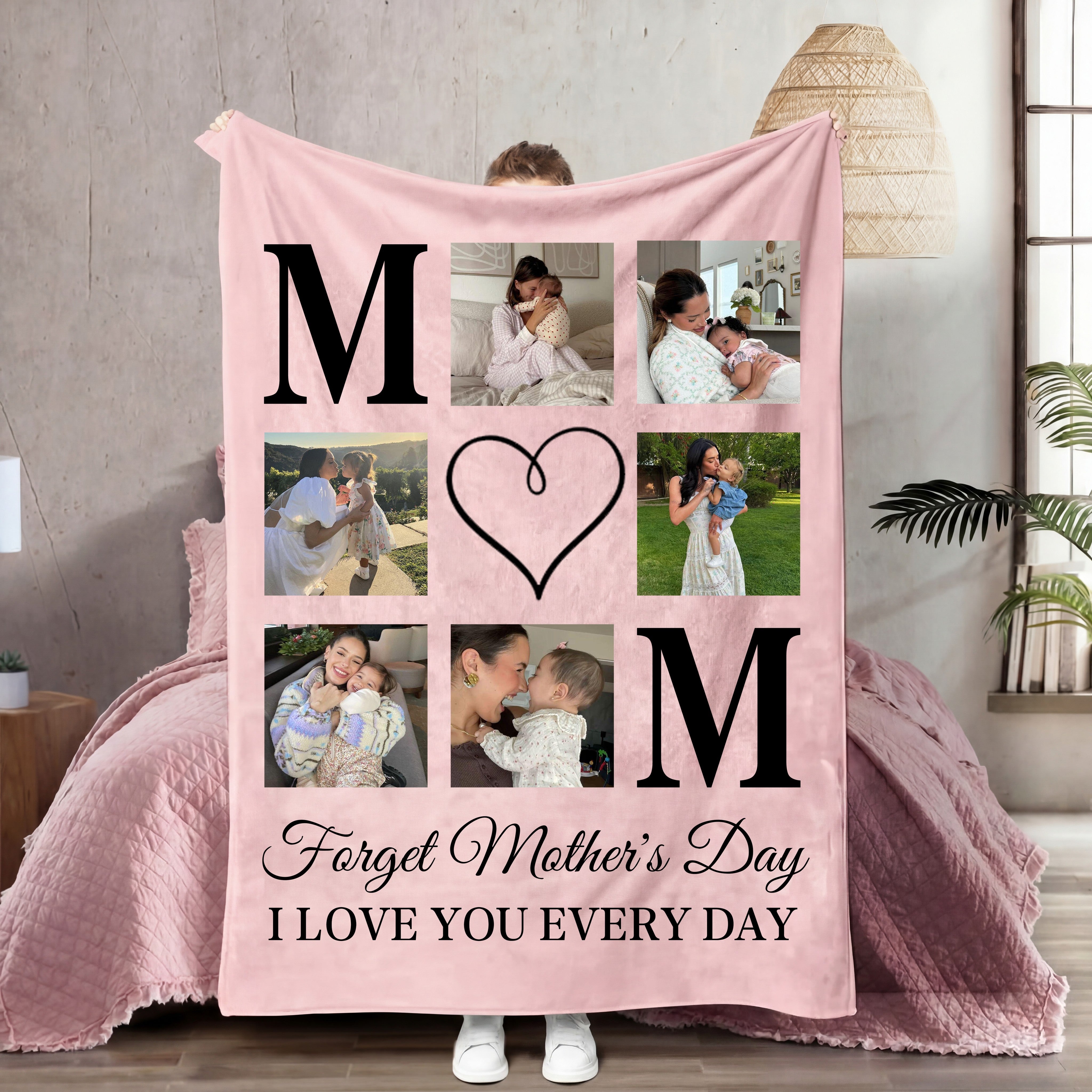 Personalized Photo Collage Blanket – Custom MOM Heart Blanket Gift for Mom | Mother’s Day Gift