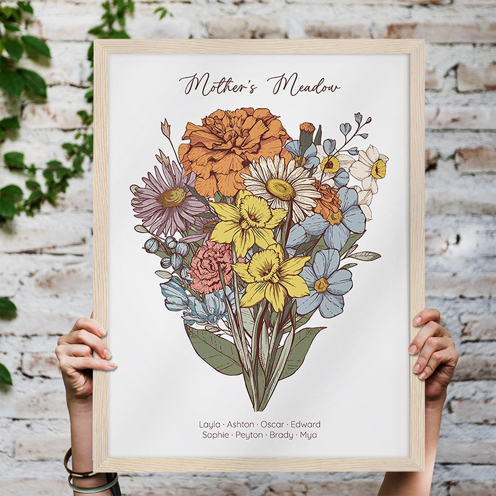 Custom Grandma's Garden Birth Flower Bouquet Art Print Mother's Day Gift For Mom
