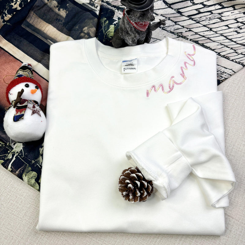 💖Custom Mama Colorful Embroidered Sweatshirt with Kids Names Sleeve