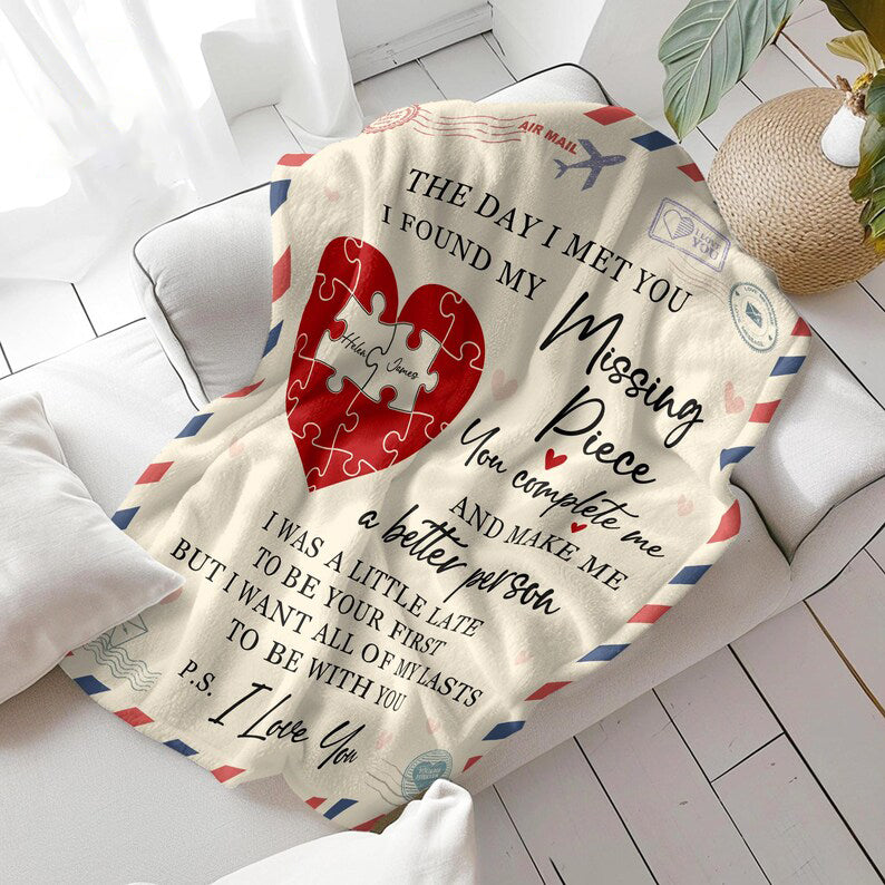 Personalized My Missing Piece I Love You Couple Throw Blanket