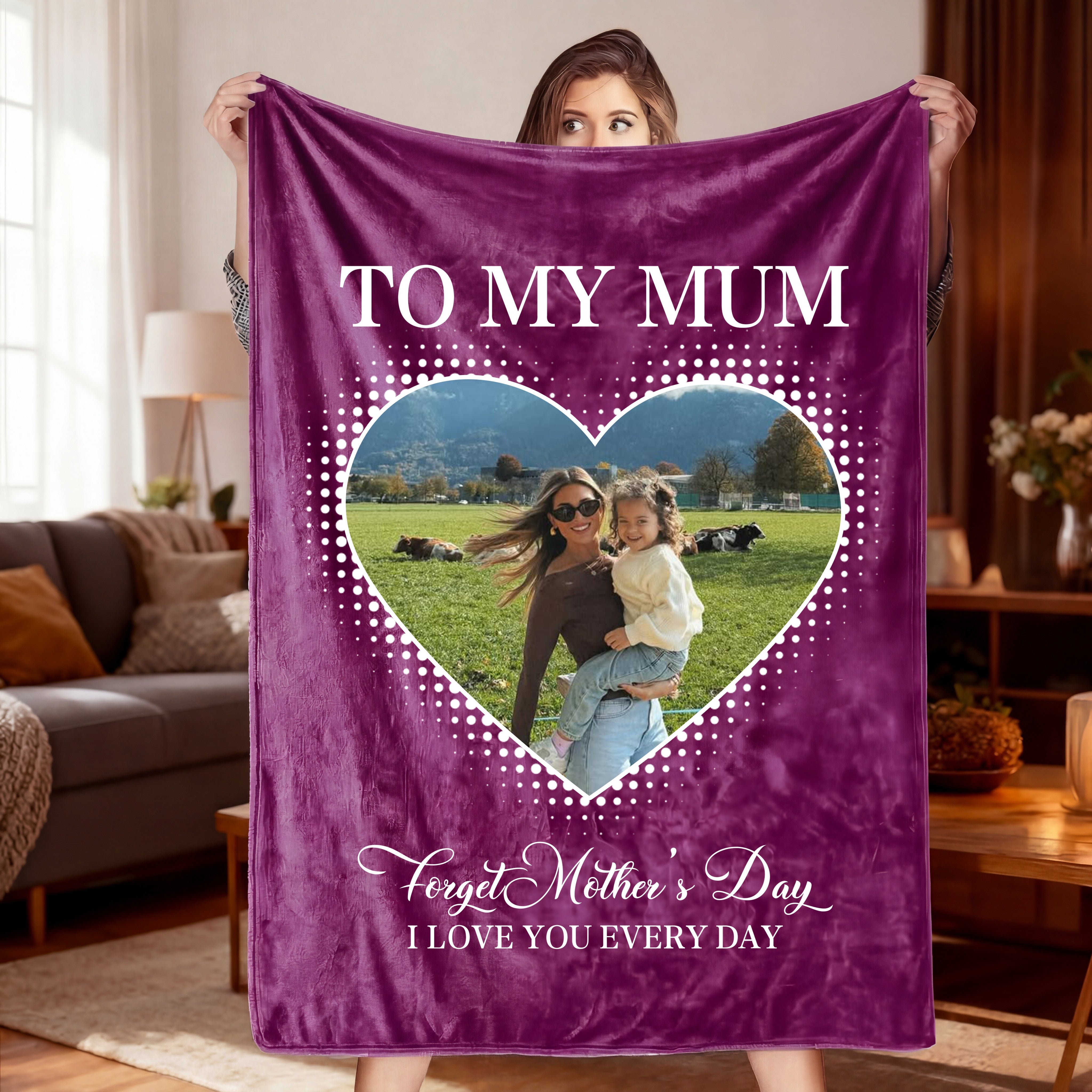 Personalized Heart Photo Blanket – Custom “To My Mum” Blanket Gift for Mom | Mother’s Day Gift