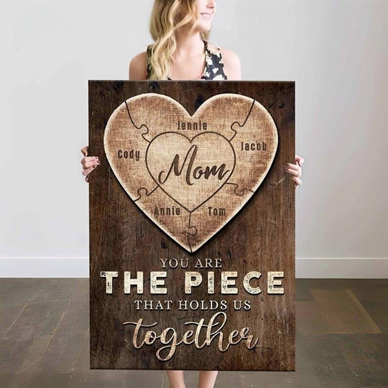 You Are The Piece That Holds Us Together Custom Heart Puzzle Canvas Wall Art