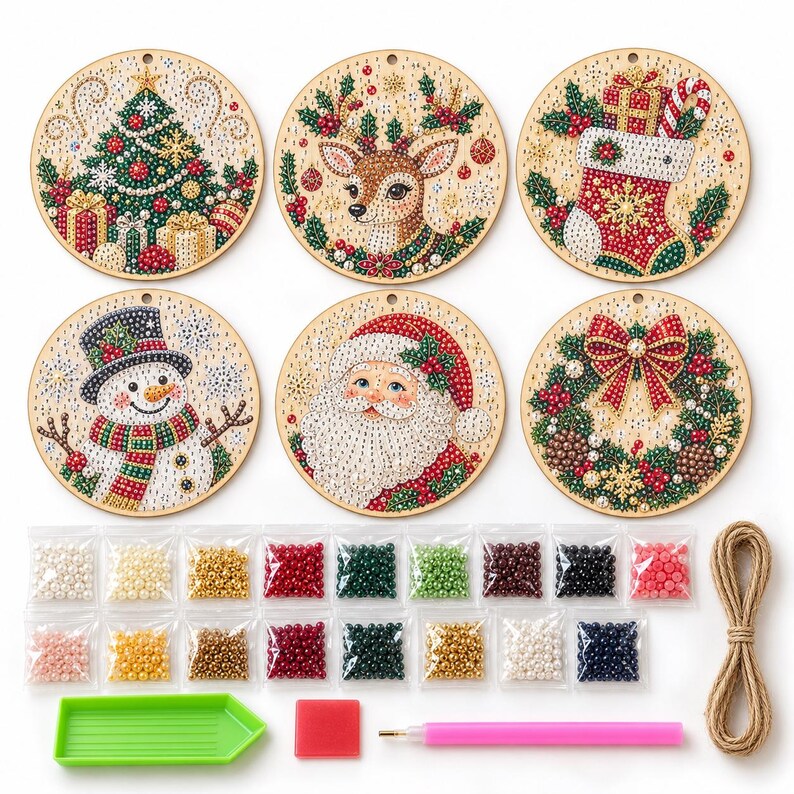 DIY Christmas Pearl Art Ornament Kit-Handmade Beaded Christmas Tree Decorations, Holiday Craft Set for Family & Couples