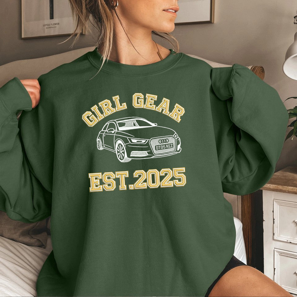 Custom Girl/Boy Gear Car Silhouette Embroidered Hoodie, The Perfect Gift For Couples Or Car Enthusiasts