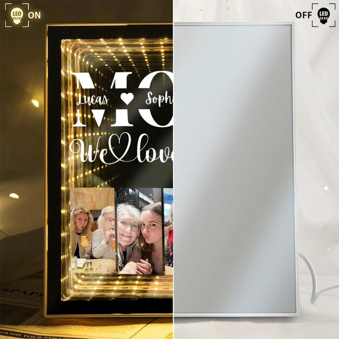 Custom "MOM, We Love You" Photo Mirror Lightbox (Personalizable with Child's Name) — The Perfect Mother's Day Gift