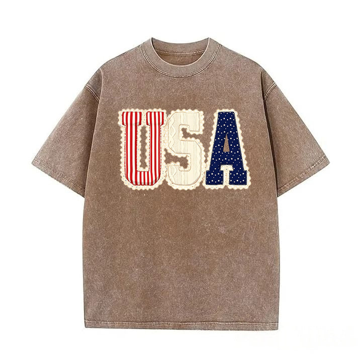 Custom 4th of July Washed Tee Personalized Text Patriotic T Shirt