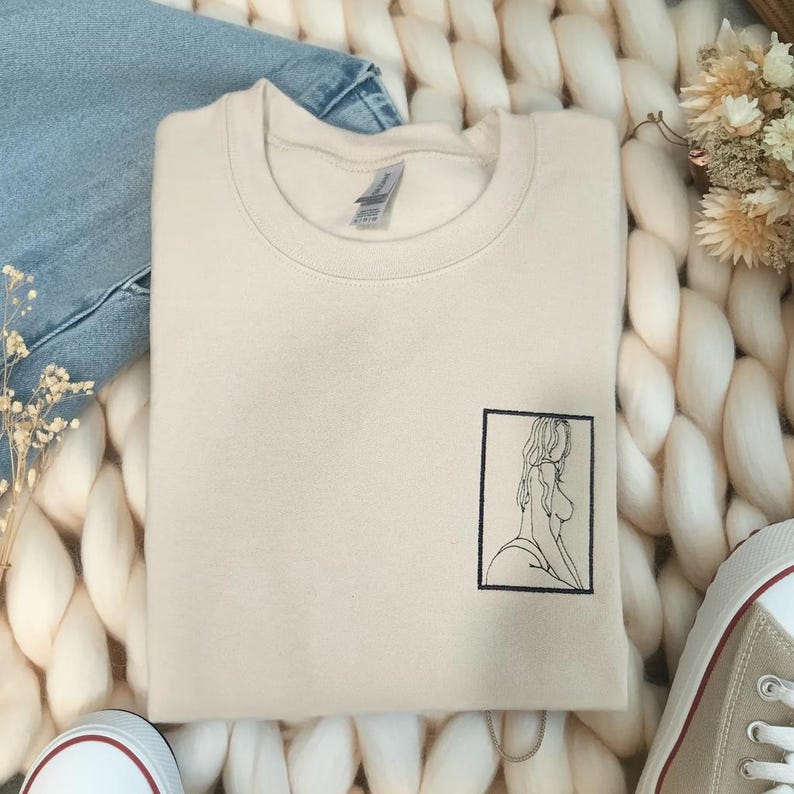 Custom Portrait Couple Embroidered Spicy Sweatshirt, Valentine Gift For Boyfriend
