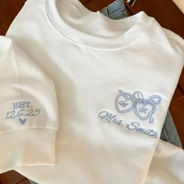 Personalized Bride Embroidered Sweatshirt for Future Mrs. with Custom Last Name & Wedding Date