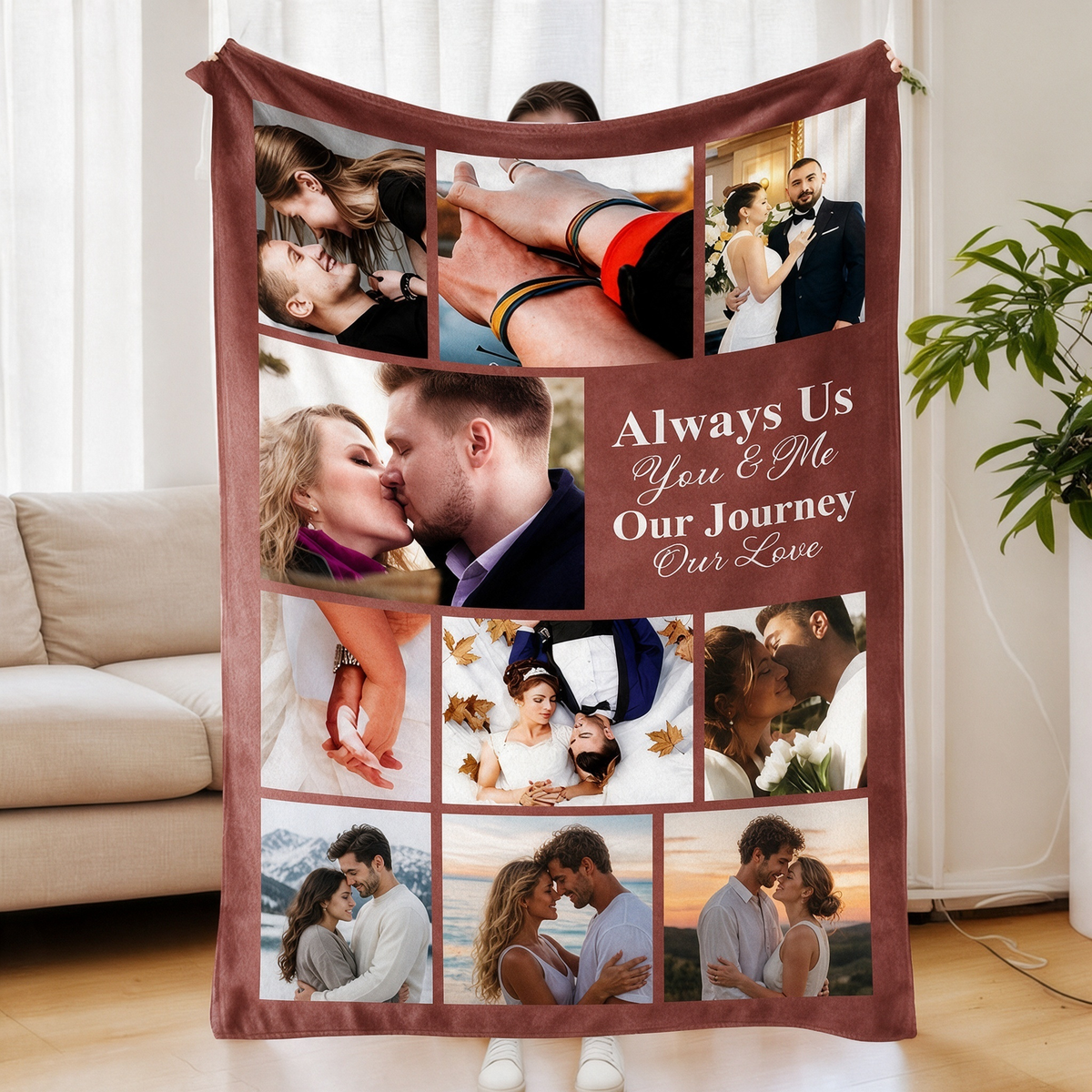 Custom 10-Picture Couple Photo Blanket, Personalized Collage Throw Blanket with Custom Text for Him Her