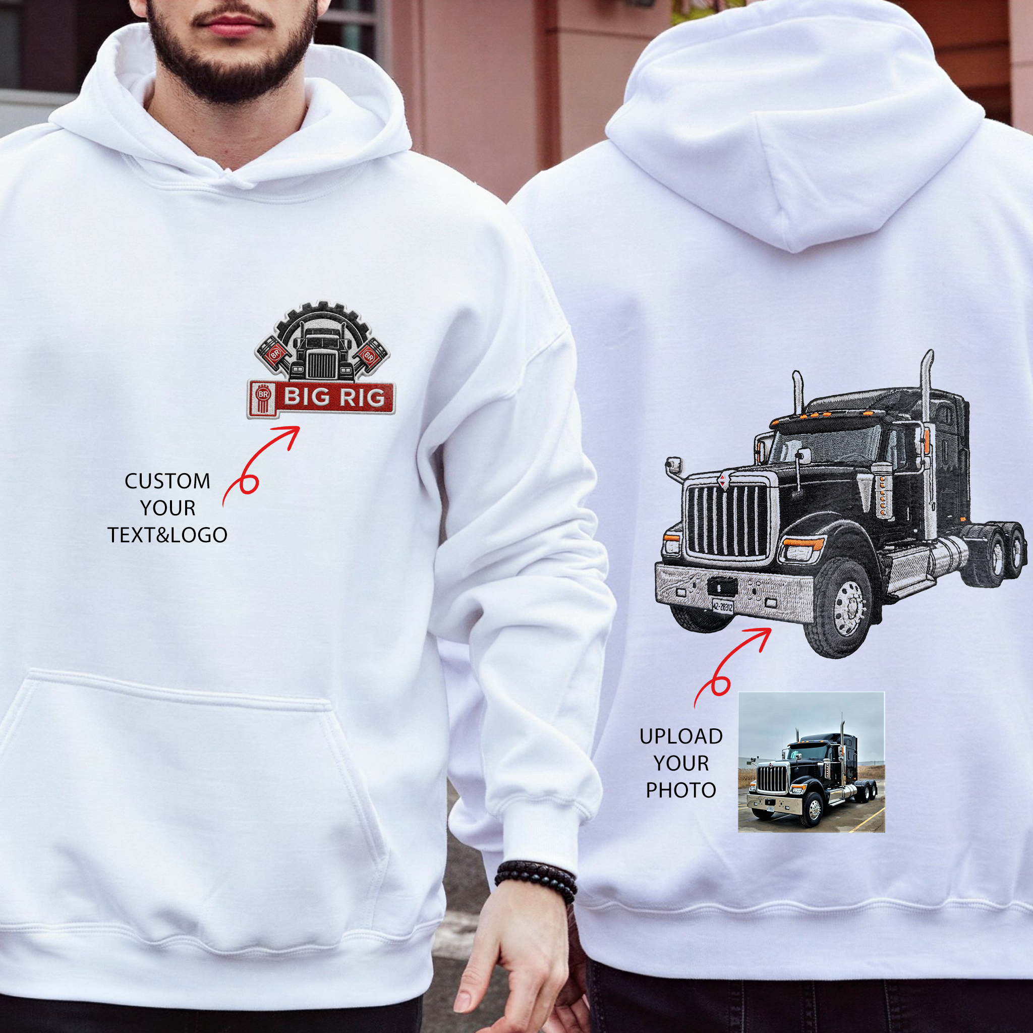 Custom Embroidered Big Rig Car Hoodie (Back Design)—The Perfect Gift For Car Enthusiasts, Boyfriends, Or Dads