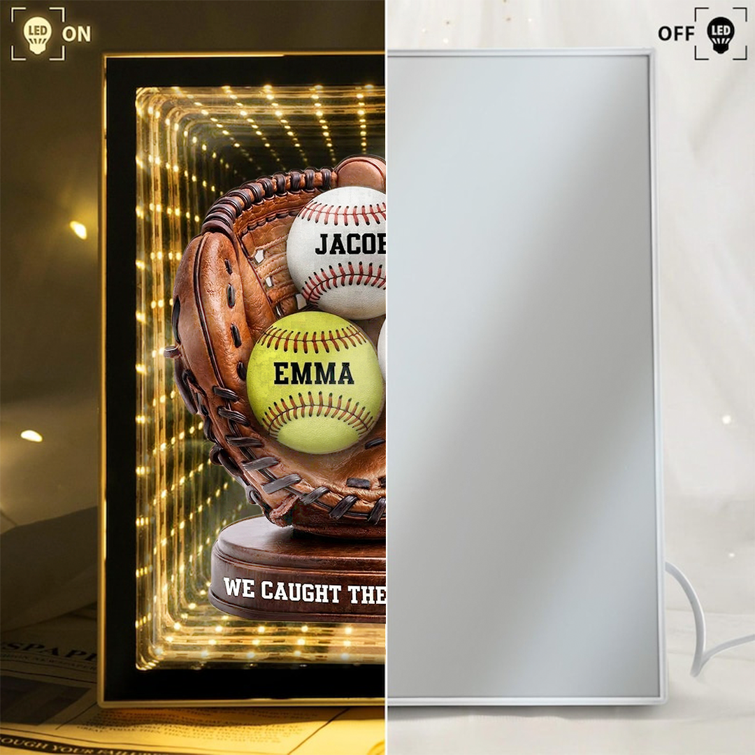 Baseball Glove Design "We Caught the Best Mom" — Personalized Mother's Day Custom Mirror Lightbox Gift