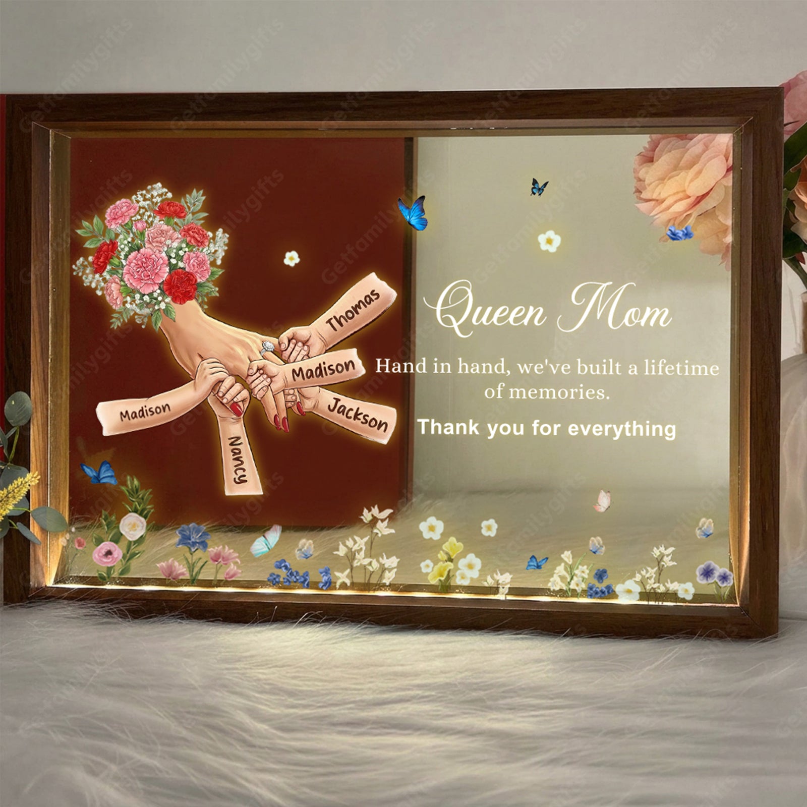 Personalized Mommy Holding Hands with Ring & Manicure Led Light Frame-Mother's Day Gift