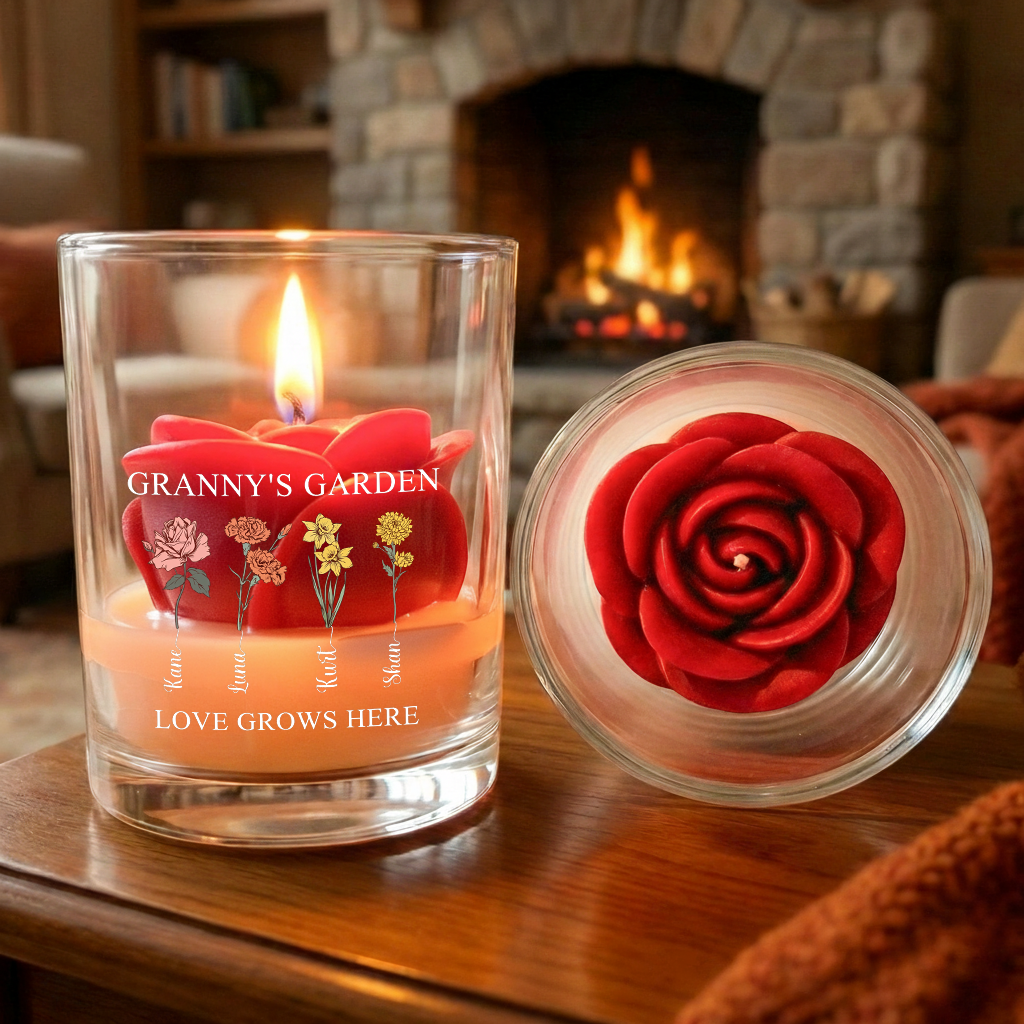 Personalized Birth Flower Soy Wax Candle – Custom Kids’ Names Gift for Mom, Mother’s Day Special