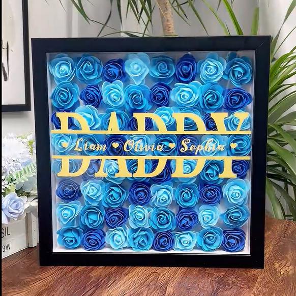 World’S Best Father Gift – Personalized Flower Shadow Box With Names