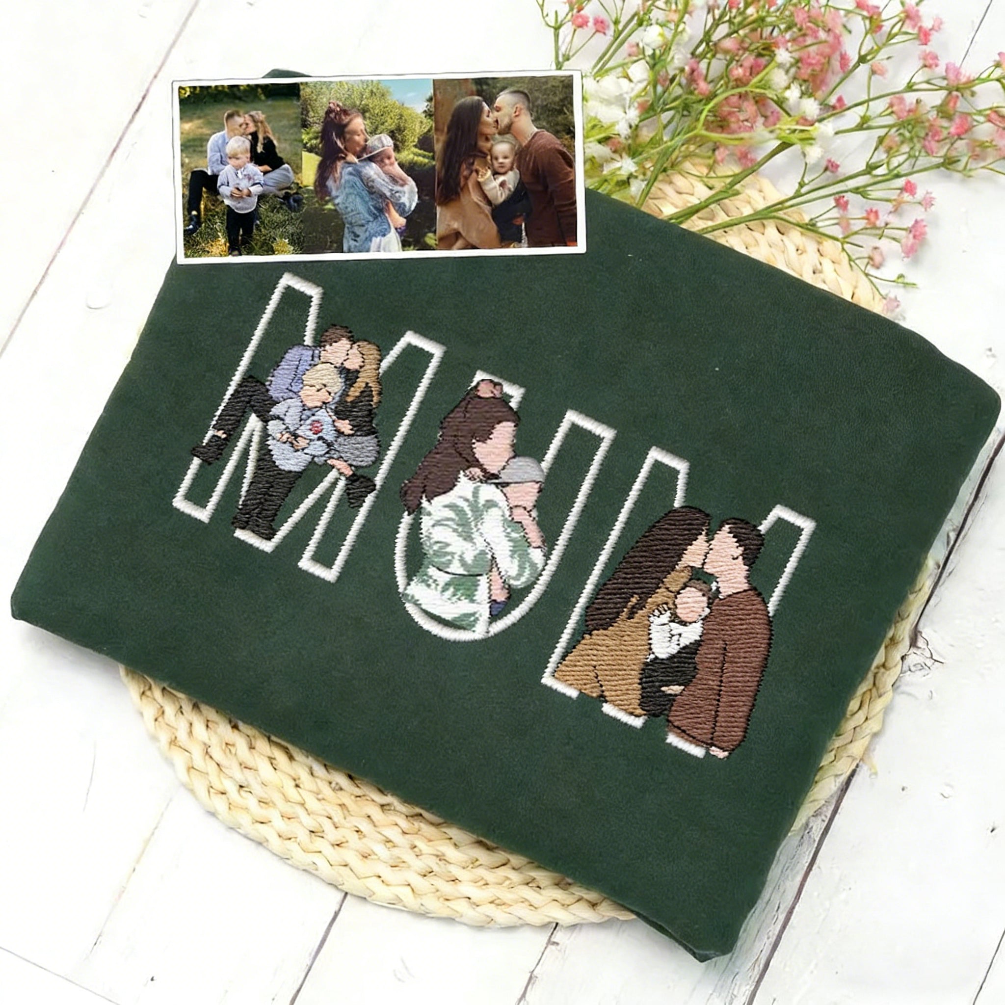 Custom Photo Portrait Embroidery Sweatshirt/Hoodie, Gift For Dad/Mama/Family