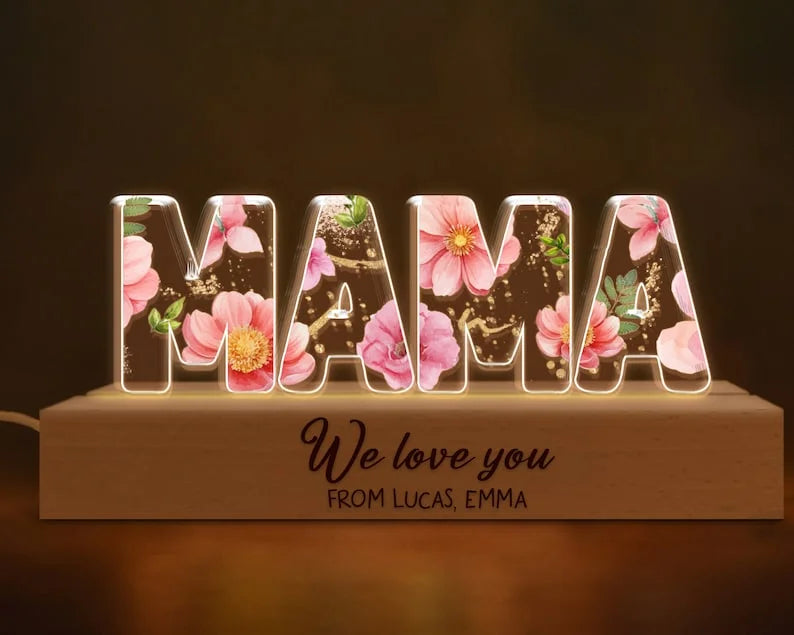 Custom Night Light Birth Flower 3D LED Light, Gift from Daughter, Mom Birthday Gift