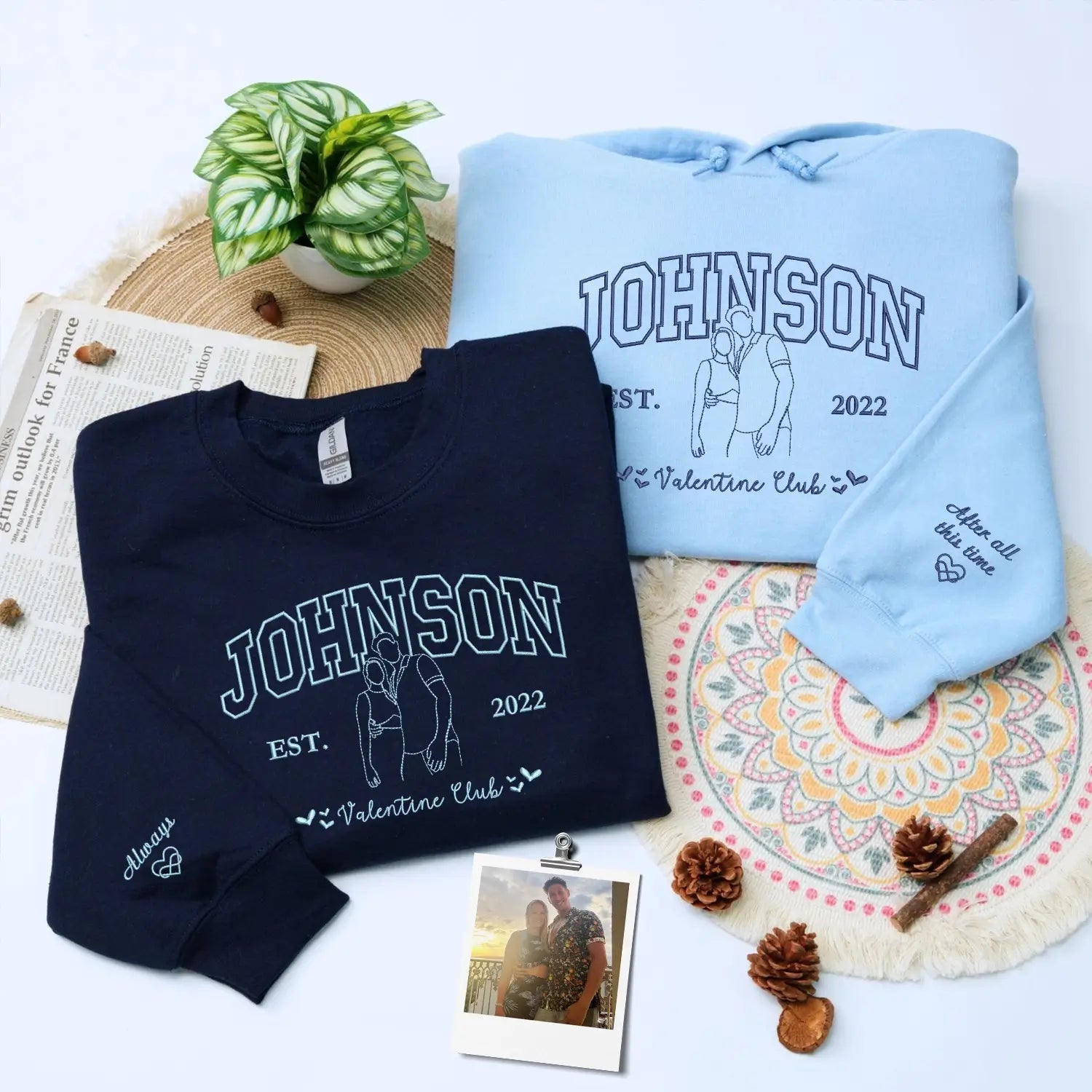 Custom Last Name Sweatshirt or Hoodie with Embroidered Portrait Photo