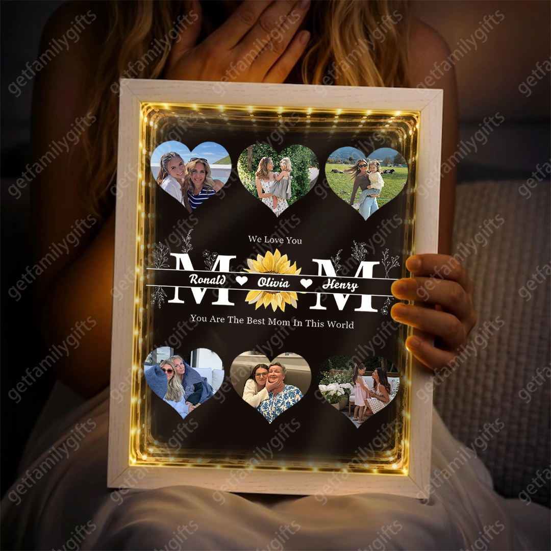 Custom Floral Mom Photo Infinity Mirror Light Box