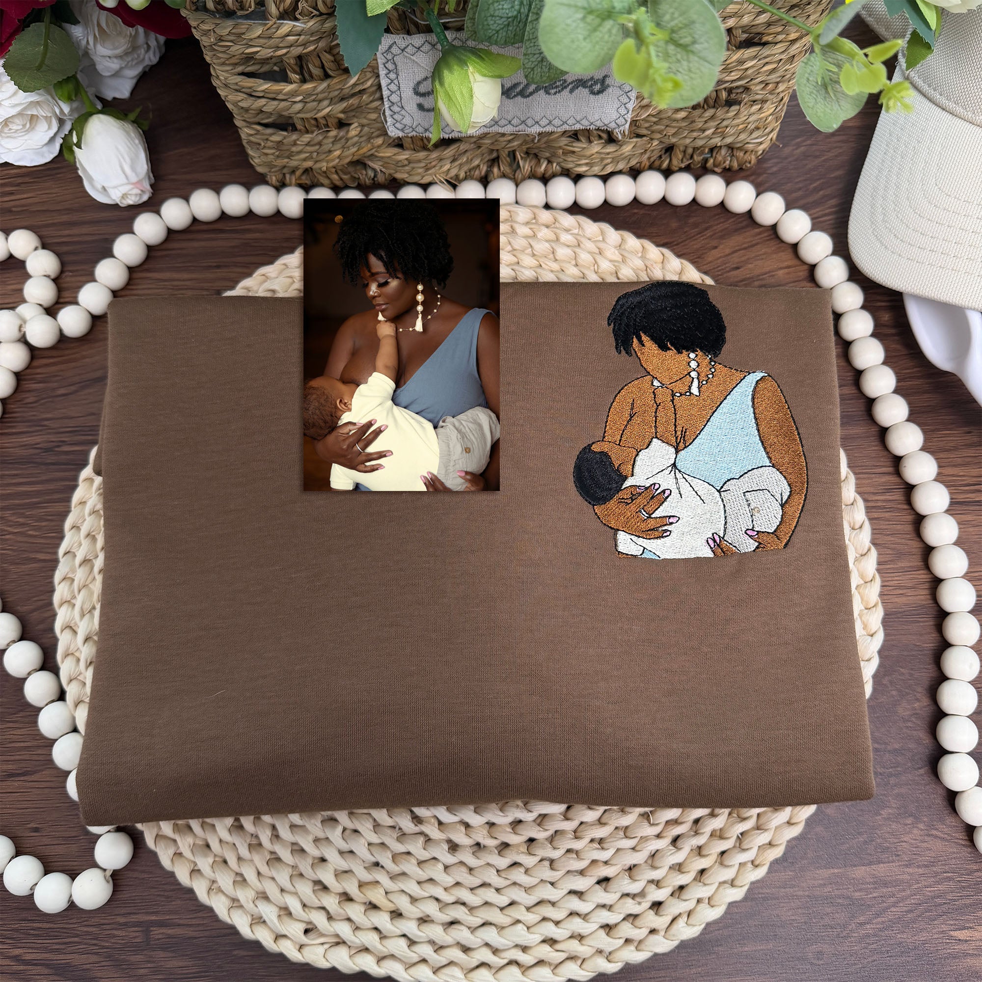 Custom Mama,Mom Portrait Embroidered T-shirt Sweatshirt