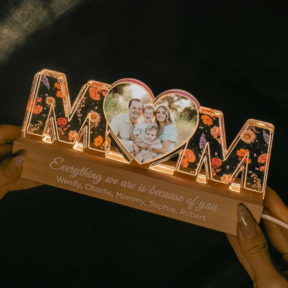 Customized Flower Print Photo LED Night Light, Birthday Flower, Gift For Mom