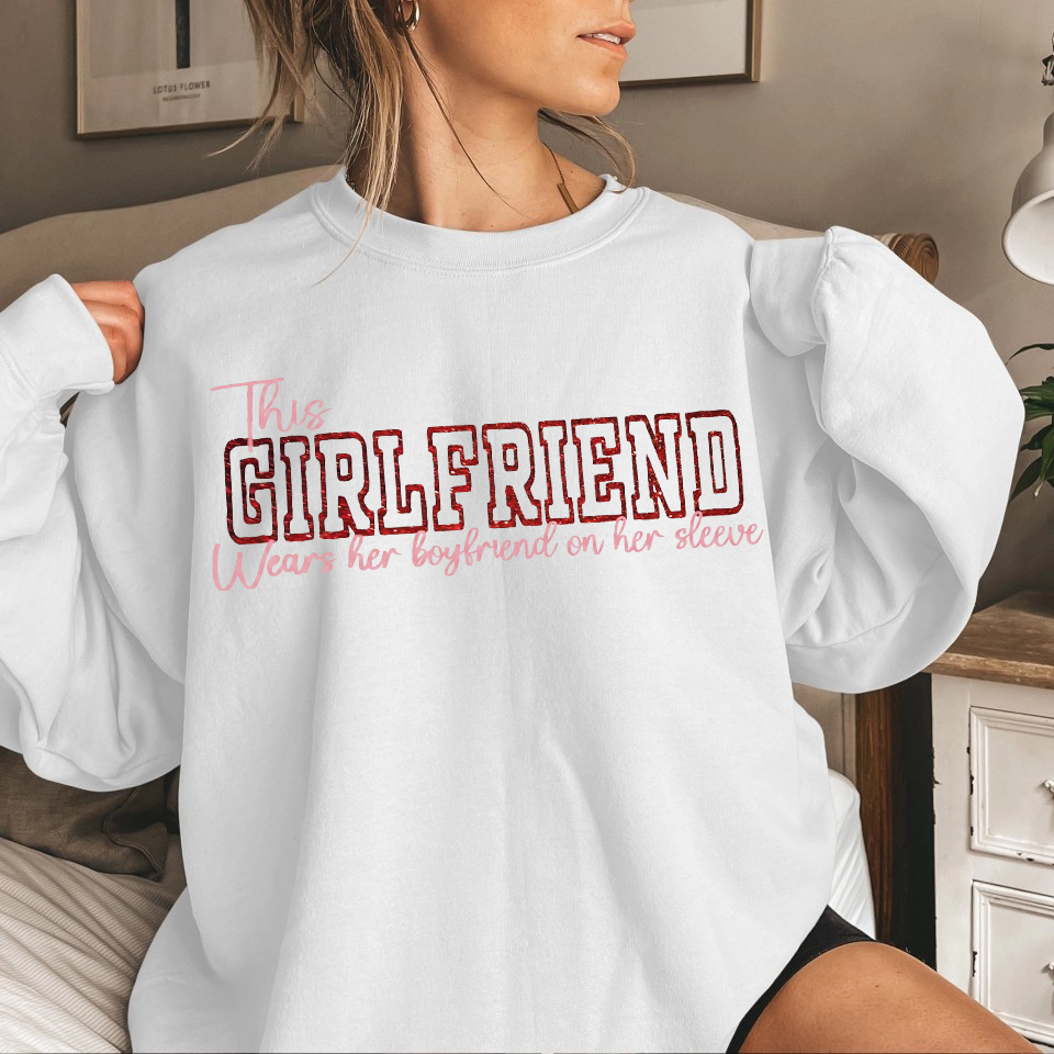 Custom Wear Your Heart On Your Sleeve Girlfriend Sweatshirt - Can Be Printed With Names And Couple Photos, The Perfect Valentine's Day Gift.