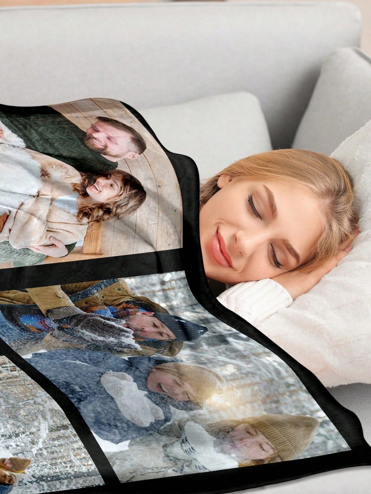 Custom Photo And Text Couple Collage Flannel Throw Blanket-Birthday Anniversary Wedding Holiday Gift