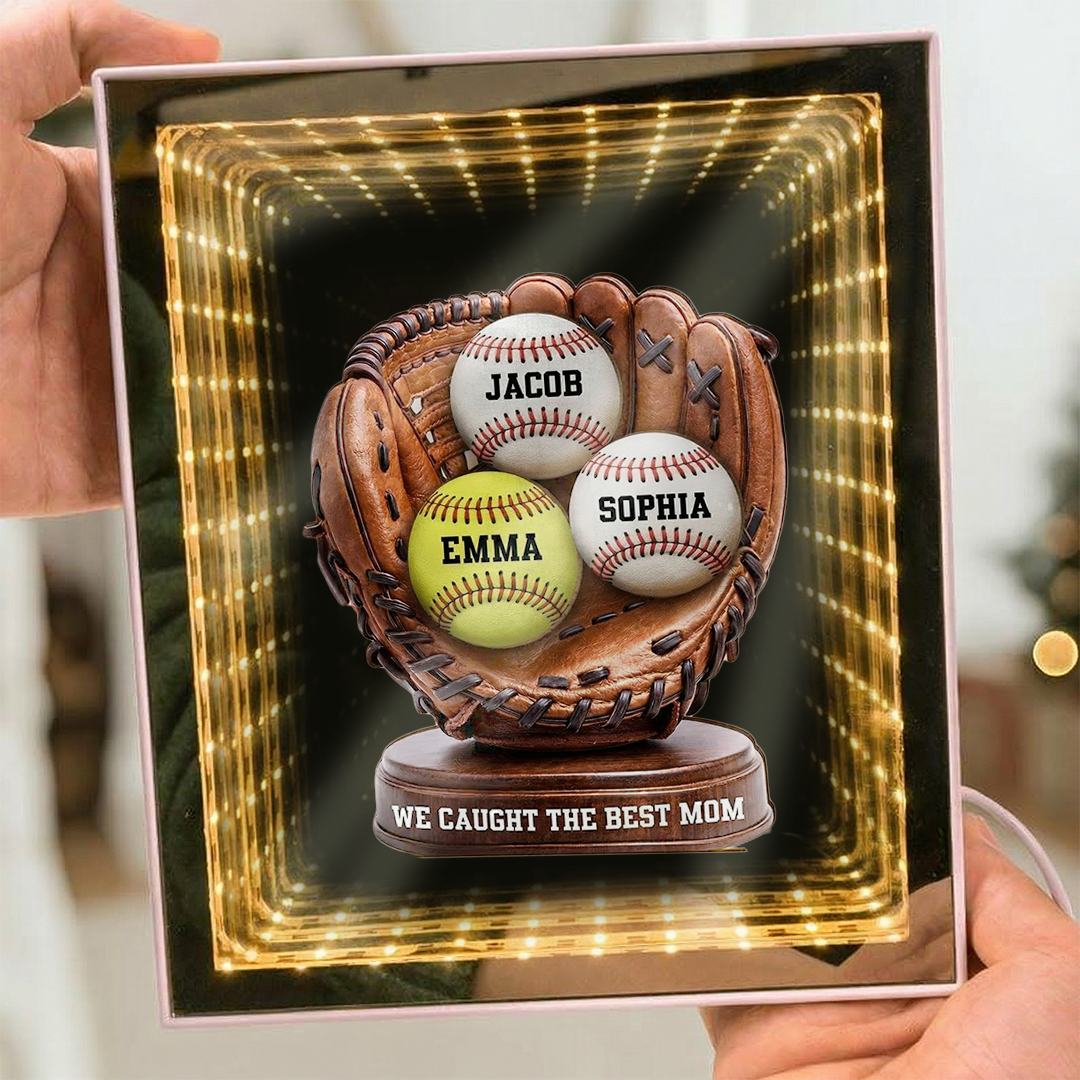 Baseball Glove Design "We Caught the Best Mom" — Personalized Mother's Day Custom Mirror Lightbox Gift
